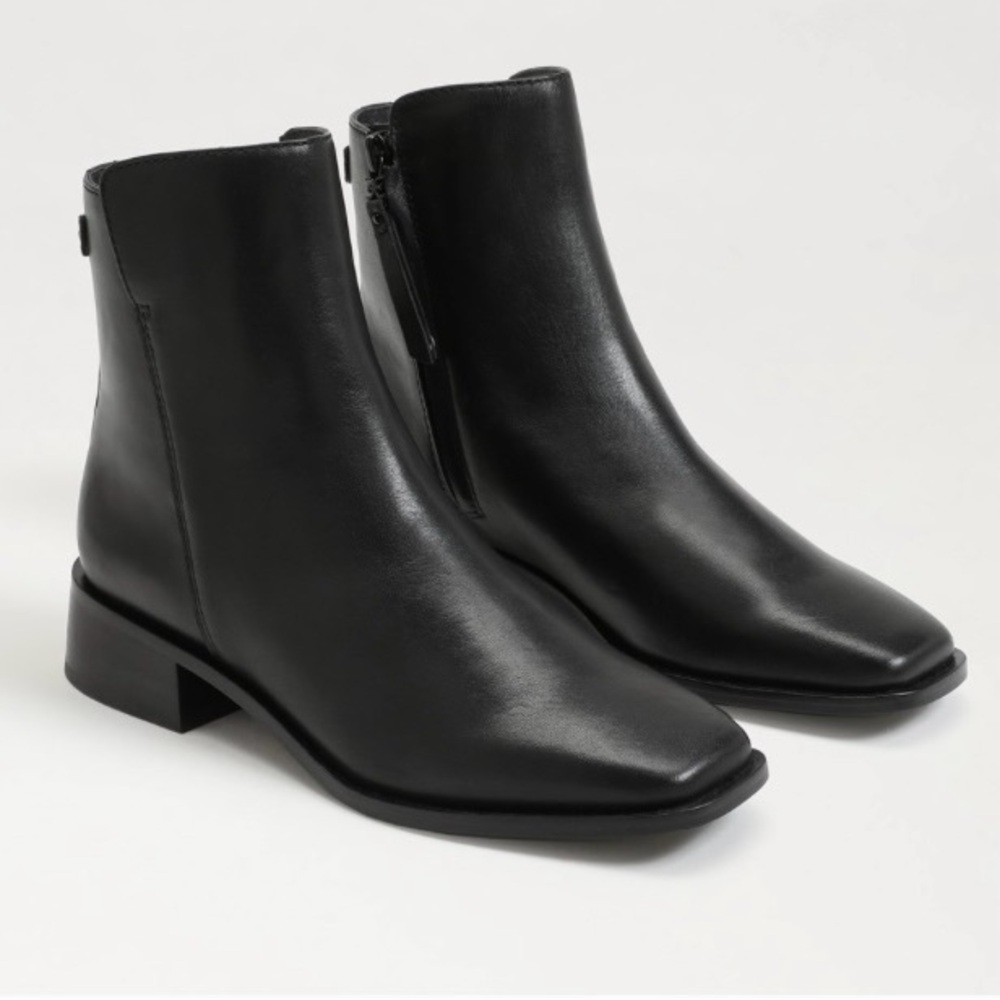 Sam Edelman Black Leather Square-Toe Zip Ankle Boots